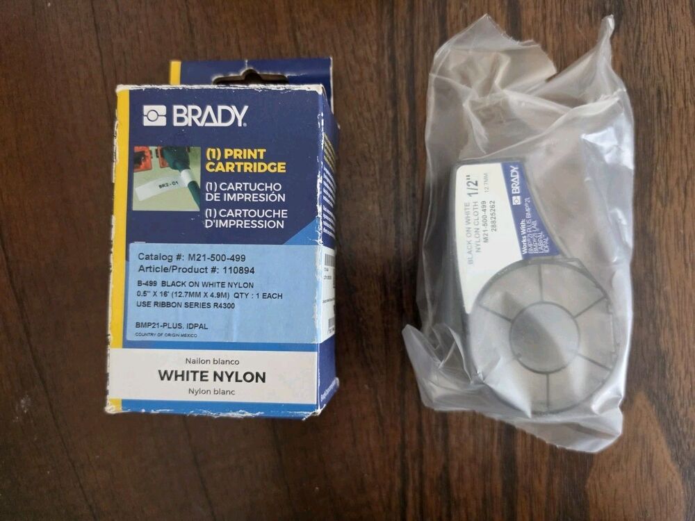 Brady M21-500-499 Black on White Nylon Cloth Label Cartridge 1/2" x 16' New